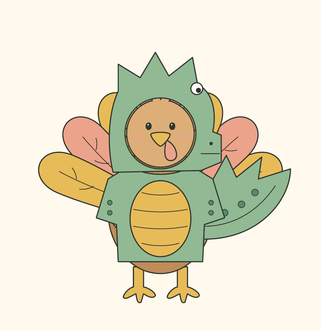 Actual assembled dinosaur turkey disguise artwork